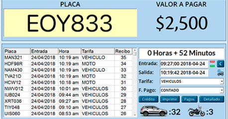 Software para parqueadero. Ejemplo visualizacion